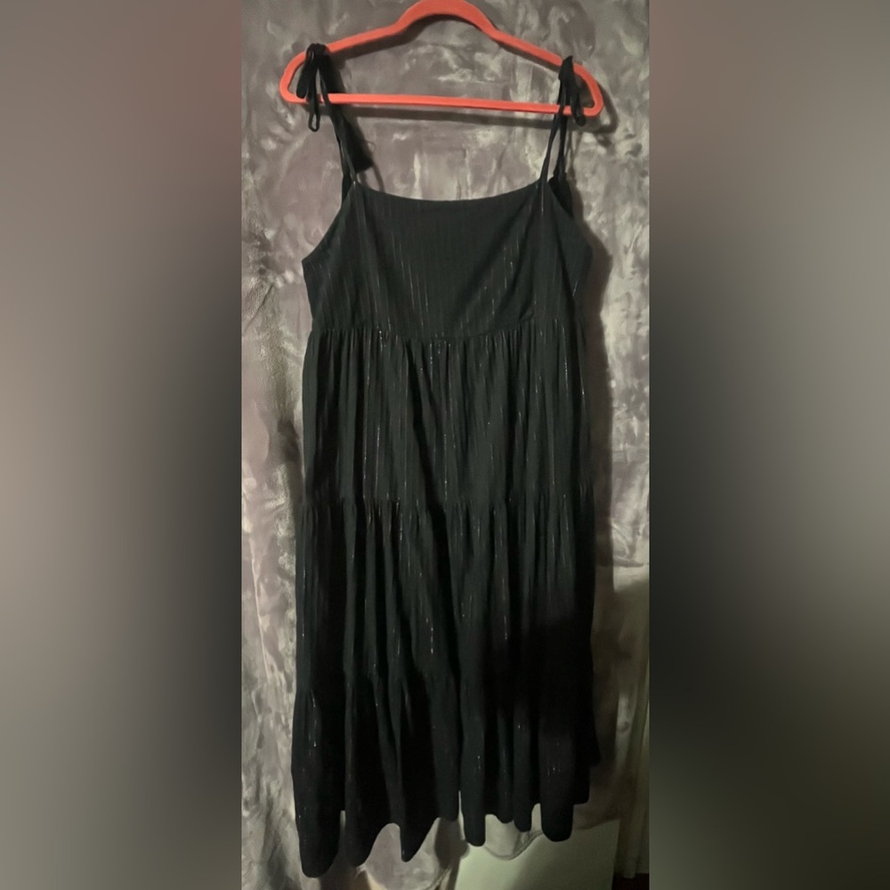 Charlie Holiday Shimmering Black Midi Dress 100% Cotton Anthropologie NWT